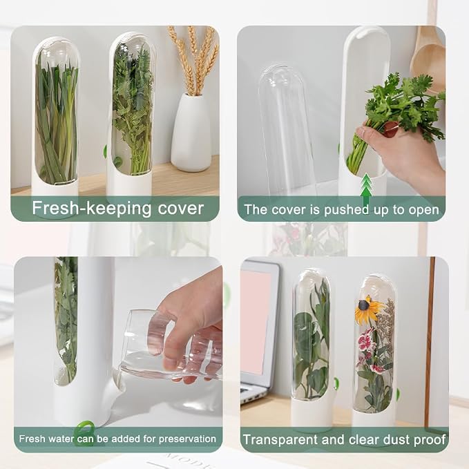 Herb Keeper for Refrigerator 2 Pack, Clear Vertical Cilantro Container with Water Base, 3.35 x 2.56 x 9.84 In ABS Herb Saver for Parsley Mint Basil, Fridge Door Storage