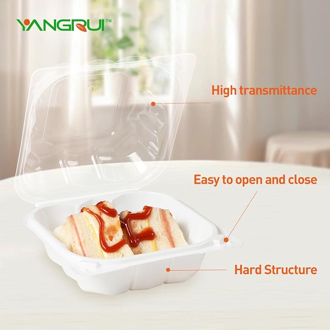 YANGRUI 55-Pack 17 oz Clear Hinged Snack Container, Shrink-Wrapped No Wash | Anti-Fog Crystal Lid, Leakproof BPA-Free PP Box, Microwave Safe for Fruit Cup, Candy, Mini Desserts, Sides & Leftovers