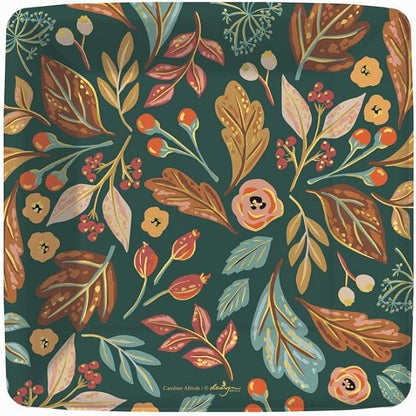 Martha's Goat Autumn Floral Leaf Themed Party Supplies | Bundle Includes Paper Dessert Plates & Napkins for 16 People | Colorful Sage and Pumpkin Design in the Colors of Fall
