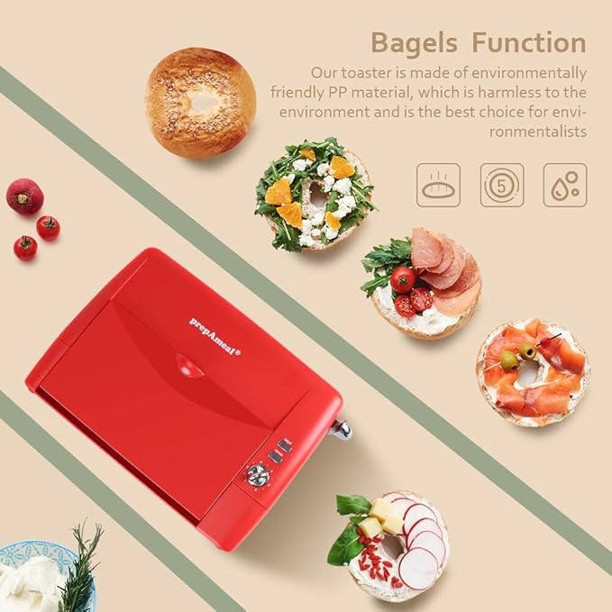 Long Slot Toaster 2 Slice Toaster with 6 Shade Settings, Bagel/Cancel, Extra Wide Slots, Removable Crumb Tray, for Bagels, Waffles, Breads, Puff Pastry, Snacks (2-Slice, Red)