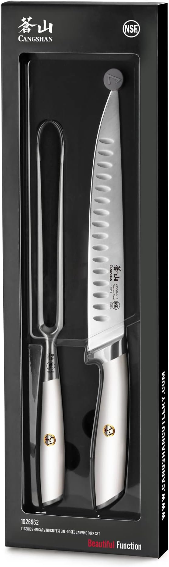 Cangshan L1 Series 1026962 German Steel Forged 2-Piece Carving Set, White