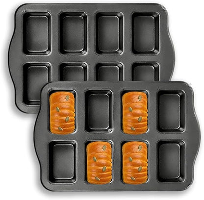 Non-Stick Mini Loaf Pans, 2 PCS 8-Cavity Carbon Steel Small Bread Pans Mini Banana Bread Pan for Baking Cheesecake Muffins Cornbread Small Meatloaf Pound Cake