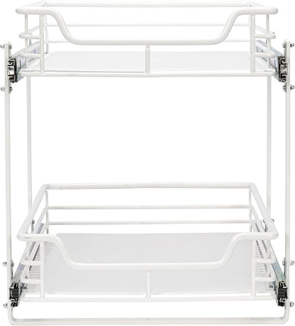 Household Essentials Glidez Multipurpose Paint-Finished Steel Pull-Out/Slide-Out Storage Organizer for Under Cabinet Use - 2-Tier Design - Fits Standard Size Cabinet or Shelf, White