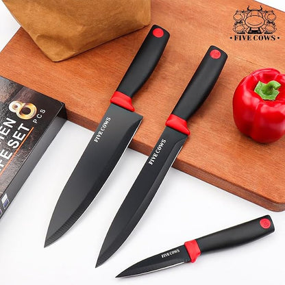 8-Piece Chef Knife Set - Ultra Sharp Premium German High Carbon Stainless Steel, Razor-Sharp & Durable, Lightweight Anti-Slip Handle, Professional Kitchen Knives with Gift Box (Red 8 Piece)