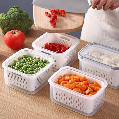 KUK 5 Pack Fruit Storage Containers for Fridge, Leakproof Food Containers with Removable Colander, Fruit Containers for Fridge BPA Free Produce Containers Keep Vegetables Berry Meat Fresh Longer (5)