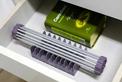 Small Roll Up Dish Drying Rack (9" x 13") - Fits Sink Openings up to 8.5", Narrow Sink Only, Square Bar, Rust-Proof, with Dish Holder (Purple Gray)