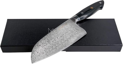 Ketuo Professional Chef Knife Damascus Carbon Steel with Laser Pattern Blade and Black Pakka Wood (7 Inch Cleaver Knife)