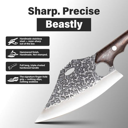 COOLINA Gator Butcher Knife – Hand-Forged High-Carbon Steel, 7.6 Inch, for Meat Processing, Hunting & Outdoor Cooking