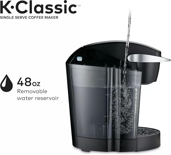 Keurig K-Classic Single Serve K-Cup Pod Coffee Maker, with 3 Brew Sizes, 48oz Removable Reservoir, Black (Renewed)