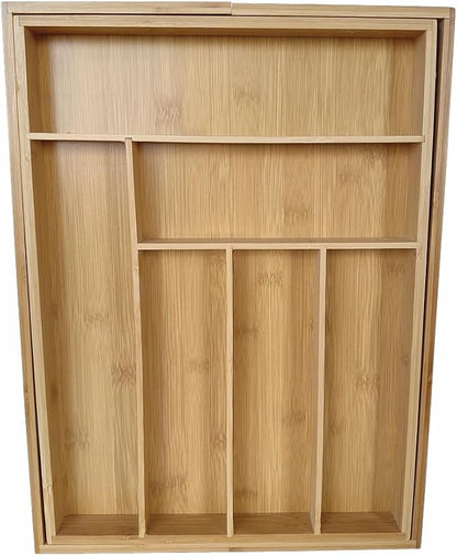 Adjustable Bamboo Drawer Organizer, Expandable Silverware Drawer Organizer, Large Cutlery Tray with Wooden Drawer Dividers for Flatware Organizing Kitchen Utensils Holder (6-8 Slots, Natural)