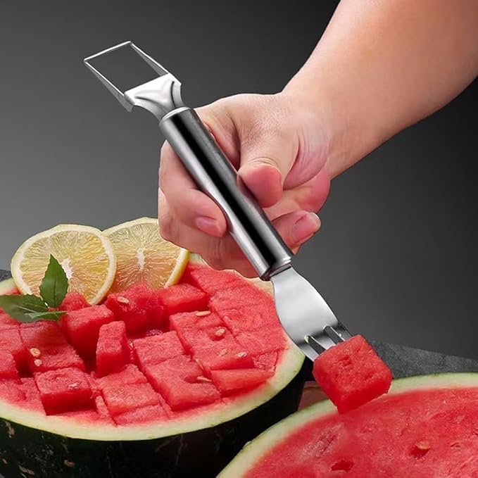 4 Packs 2-in-1 Watermelon Fork Slicer Fruit Cutter, Stainless Steel Watermelon Cutter Artifact, Watermelon Cut ter Slicer Tool Fruit Forks Sli cer Knife Kitchen Gadgets