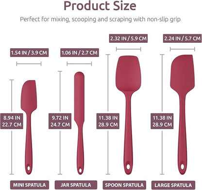 Heat Resistant Silicone Spatula Set: U-Taste 600ºF High Temp Seamless Food Grade Utensil, Flexible Rubber Silicon Kitchen Cooking Mixing Baking Scraper for Nonstick Cookware Set of 4 (Red)