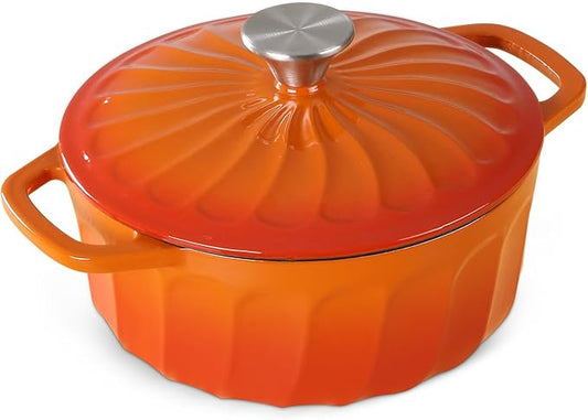 Enameled Cast Iron Dutch Oven with Lid, 6 QT Cast Iron Dutch Oven Pot, Dual Handles for Bread Baking, Cook, Bake, Oven Safe across All Cooktops (Orange, 6 QT)