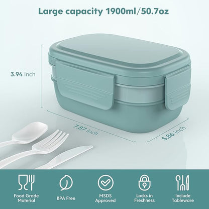 HOMETALL Adult Lunch Box,3 Stackable Bento Lunch Containers for Adults, Modern Minimalist Design Bento Box with Utensil Set, Leak-Proof Lunchbox for Dining Out, Work, Picnic