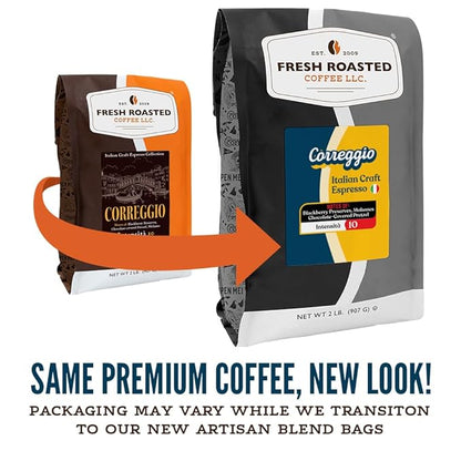 Fresh Roasted Coffee, Correggio Italian Craft Artisan Blend, 12 oz, Dark Roast, Kosher, Whole Bean