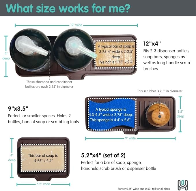 Silicone Soap Dish Tray and Sponge Holder with Drain Chute, Rectangular, Kitchen and Bathroom Sink Organizer (Sand Dollar, 9"x3.5")