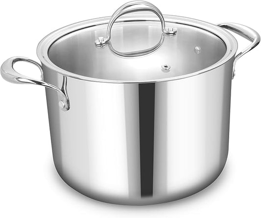 KEAWELL K3 Premium 8-Quart Tri-Ply Fully Clad Stainless Steel Stockpot with Lid, Induction & Oven Safe up to 600°F, Even Heating, Professional Cookware for All Stovetops (8-Qt)