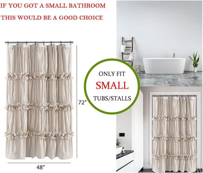 Homechoice Decor Camel Ruffle Stall Shower Curtain, Vintage Handcrafted Bow Tie Bath Curtain for Master Bathroom, Ruched Microfiber Bathroom Curtain with 8 Buttonholes, 48" W x 72" H (LQ-10)