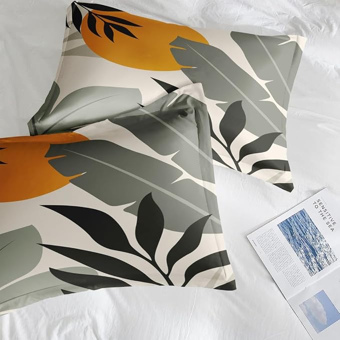 Pamnest Comforter Set King Size, Tropical Palm Leaves 7 Pcs Bedding for Kids and Adults, Vintage Monstera Bed Sheet Sets with Fitted Sheet 2 Pillowcase & 2 Sham for Bedroom Bed Decor