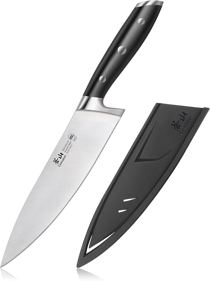 Cangshan ALPS Series 502735 German Steel Forged 8-inch Chef's Knife with Sheath, Black