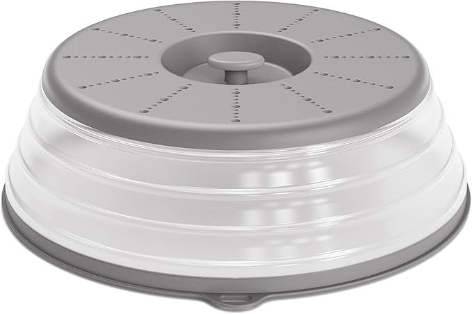 WVM Microwave Splatter Cover Vented for Food with Hook Hole, Splatter Guard & Colander Kitchen Gadget for Food, Meal Prep, Grey, L(13.39"x3.94")-Pack of 1