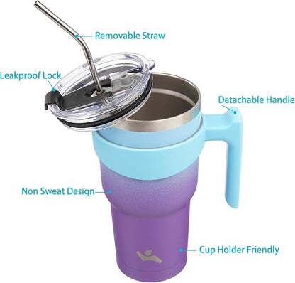Konokyo 30 oz Tumbler with Handle and 2 Straw 2 Lid, Insulated Water Bottle Stainless Steel Vacuum Cup Reusable Travel Mug,Ocean Dream
