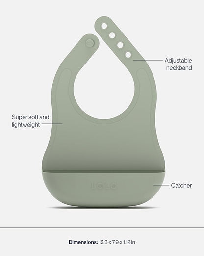Lalo First Bites Starting Solids Silicone Baby Feeding Set with Suction Bowl, 2 Spoons and 1 Bib - 4-Piece Baby-Led Weaning Supplies - Non-Toxic Silicone Infant Tableware - Sage