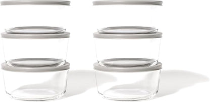 12-Piece Glass Food Storage Containers Set (6 Containers + 6 BPA-Free Lids) | 4-Cup, Leakproof | Microwave, Freezer, Oven & Dishwasher Safe | Ideal for Meal Prep & Pantry Organization, Grey
