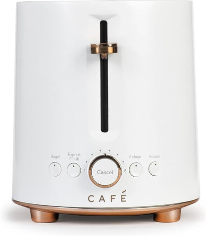 Café Express Finish 2-Slice Toaster | Extra-Wide Slots, Extra Lift for Waffles, Pastries, Texas Toast & More | 4 Pre-Set Functions, 8 Shade Options | Countertop Kitchen Essentials | Matte White