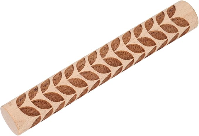 HARFINGTON Wood Clay Roller 4" Leaf Pattern Rolling Pins Wood Rollers Pottery Tools Wood Grain Texture Rollers for Clay Baking Dough Playdough DIY