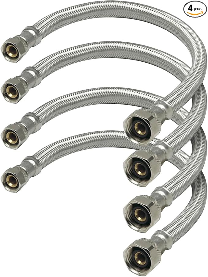 Highcraft Faucet Hose Connector 24" Length, 1/2" IPS X 3/8" Comp FIP Flexible Braided Stainless Steel Supply Line, Bathroom Kitchen Sink Extension (4 Pack)