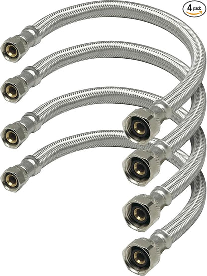 Highcraft Faucet Hose Connector 24" Length, 1/2" IPS X 3/8" Comp FIP Flexible Braided Stainless Steel Supply Line, Bathroom Kitchen Sink Extension (4 Pack)