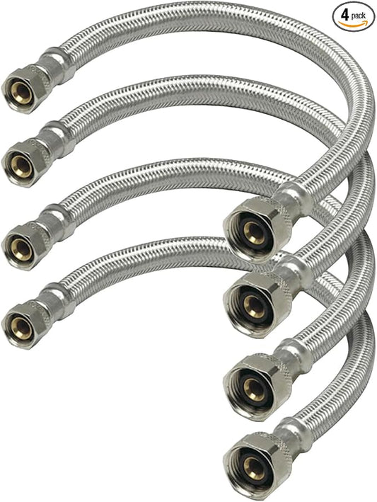 Highcraft Faucet Hose Connector 24" Length, 1/2" IPS X 3/8" Comp FIP Flexible Braided Stainless Steel Supply Line, Bathroom Kitchen Sink Extension (4 Pack)