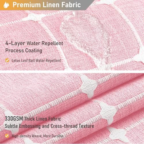 BTTN Long Boho Farmhouse Linen Heavy Duty Cloth Shower Curtain, 72x84, Pink