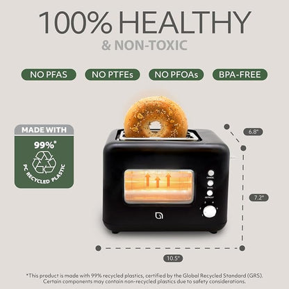 WILLOW Eco Series 2 Slice Toaster with Clear-View Window, 6 Shade Settings, 900W Retro Toaster with Extra Wide Slots + Bagel, Cancel, & Defrost Buttons, 2 Slice Toasters w Crumb Tray for Easy Cleanup