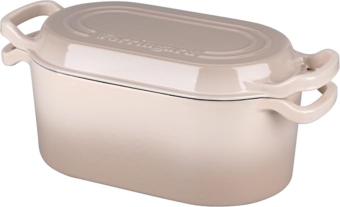 VORRINGARD Oval Dutch Oven Pot with Lid, Enamel Coating Cast Iron Bread Pans for Homemade Sourdough Bread Baking, Cooking, 4 Quart, Latte