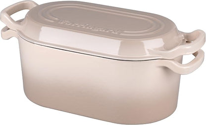 VORRINGARD Oval Dutch Oven Pot with Lid, Enamel Coating Cast Iron Bread Pans for Homemade Sourdough Bread Baking, Cooking, 4 Quart, Latte