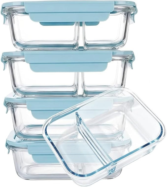 5Pack (34oz-2 Compartments with Lunch Bag) Glass Food Storage Containers with Lids for Kitchen Meal Prep, Fridge Organization, Lunch Box