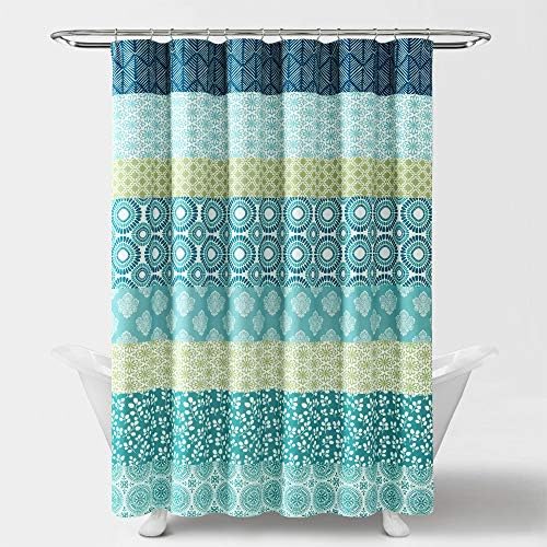 Lush Decor Bohemian Stripe Shower Curtain 72" W x 72" L Blue & Green - Bathroom Curtain - Striped Shower Curtain - Boho Decor - Fabric Shower Curtains
