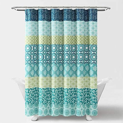 Lush Decor Bohemian Stripe Shower Curtain 72" W x 72" L Blue & Green - Bathroom Curtain - Striped Shower Curtain - Boho Decor - Fabric Shower Curtains