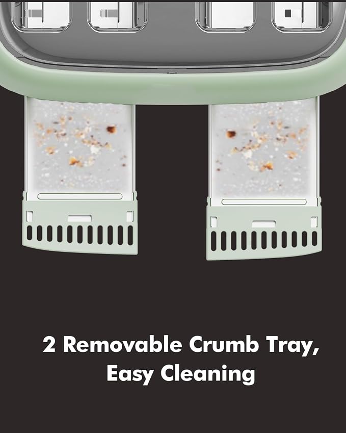 Retro 4-Slice Toaster - 6 Settings, Stainless Steel Body, Defrost/Cancel Button & Crumb Tray, Vintage Green