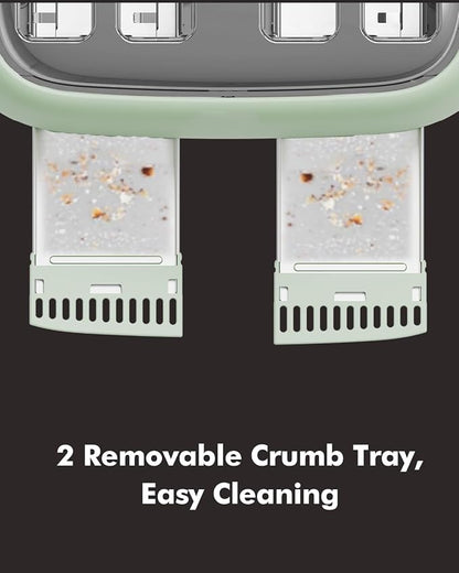 Retro 4-Slice Toaster - 6 Settings, Stainless Steel Body, Defrost/Cancel Button & Crumb Tray, Vintage Green