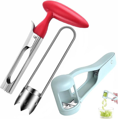 Grape cutter Fruit and Vegetable Corer Pepper Seed Apple Remover Bell Pepper Tomato Corer Tool Stainless Steel Kitchen Gadget (Grape cutter+ Apple + Pepper corer)