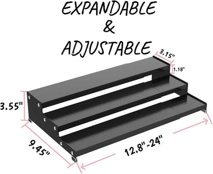Step Can Organizer, Metal Tiered Spice Rack for Kitchen Counter, 3-Tier Storage Shelf for Canned Food （1Pack/Black/Without holes