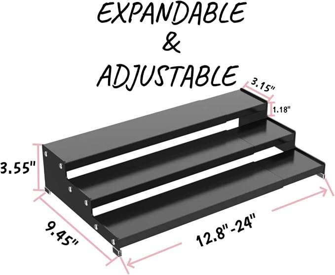Step Can Organizer, Metal 3-Tier Spice Rack for Kitchen Counter, Storage Shelf for Canned Food, 2 Packs, Black, Without Holes