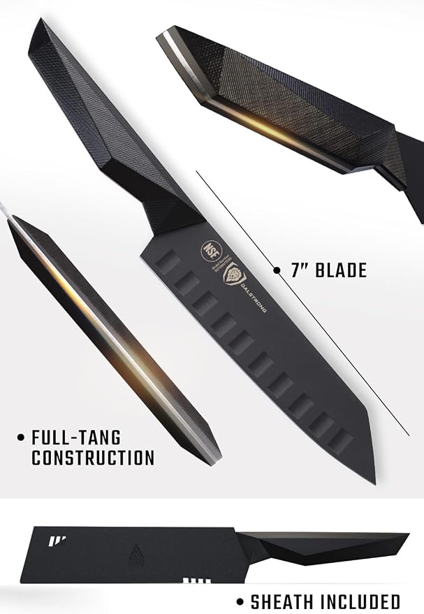 Dalstrong Santoku Knife - 7 inch - Shadow Black Series - Razor Sharp Kitchen Knife - Black Titanium Nitride Coated - High Carbon - 7CR17MOV-X Vacuum Treated Steel - Sheath - Vegetable - NSF Certified