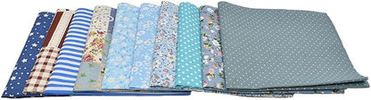 10pcs 12 x 12 inches (30cmx30cm) Print Blue Series Fabric Bundle Squares Patchwork DIY Sewing Scrapbooking Quilting Pattern Artcraft