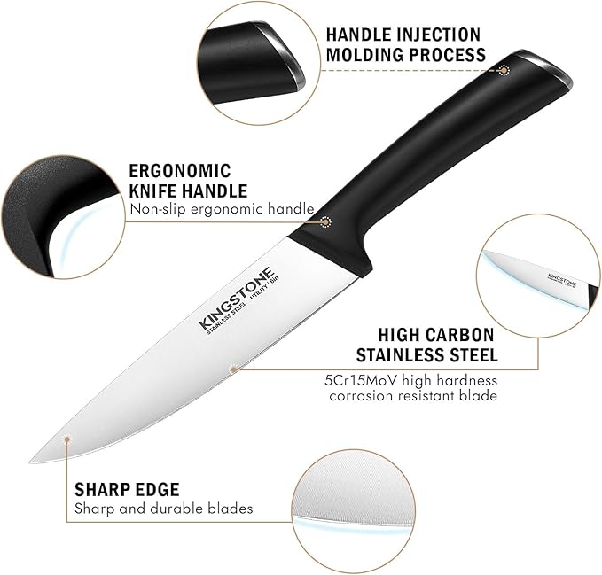KINGSTONE 14-Piece Kitchen Knife Set with Block, High-Carbon Stainless Steel Knives Set, Ergonomic Non-Slip Handle, Professional Knife Set for Kitchen for Home Cooking & Gifting, Natural