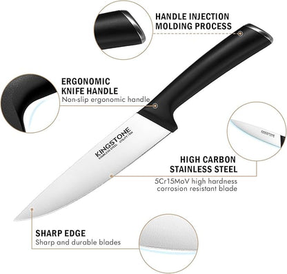 KINGSTONE 14-Piece Kitchen Knife Set with Block, High-Carbon Stainless Steel Knives Set, Ergonomic Non-Slip Handle, Professional Knife Set for Kitchen for Home Cooking & Gifting, Natural