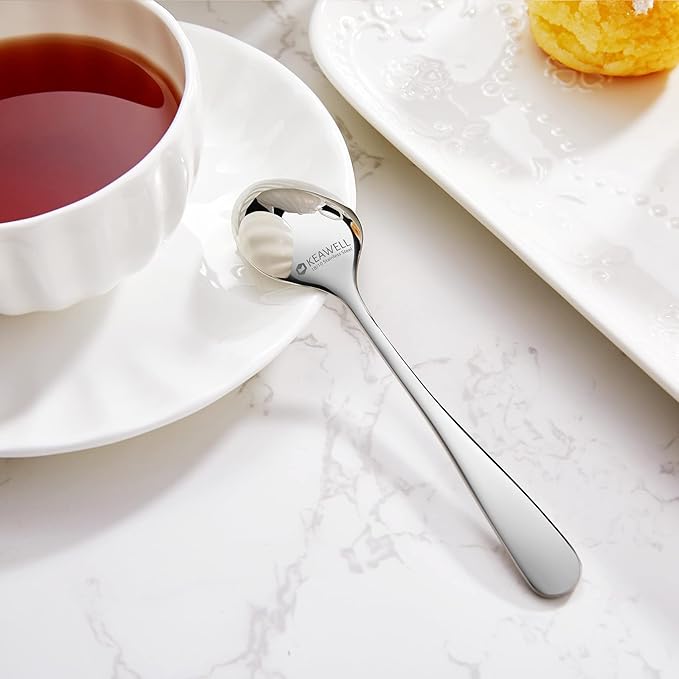 KEAWELL Premium Louise Small Spoons, 18/10 Stainless Steel, 5.6-Inch Mini Dessert & Tea Spoon, Set of 6, Dishwasher Safe (5.6 inches, 6)